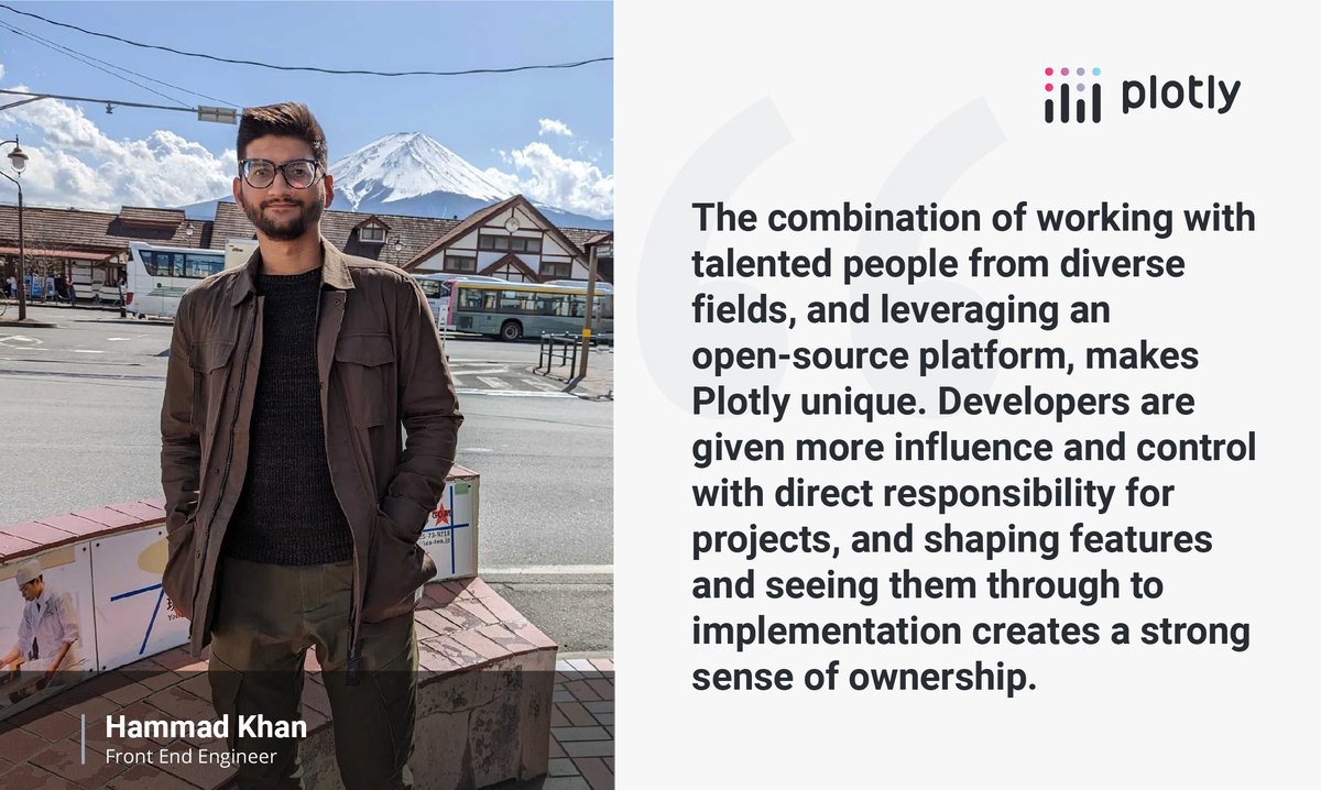 plotlygraphs's tweet image. Starting this month off strong with Hammad Khan as our #EmployeeSpotlight! ✨ As a Front End Engineer, Hammad has contributed to the development and implementation of #Dash 2.0 mono package, Dash Enterprise Viewer Access, and Dash Bio. Read more on our #PlotlyLife blog. 🔖…