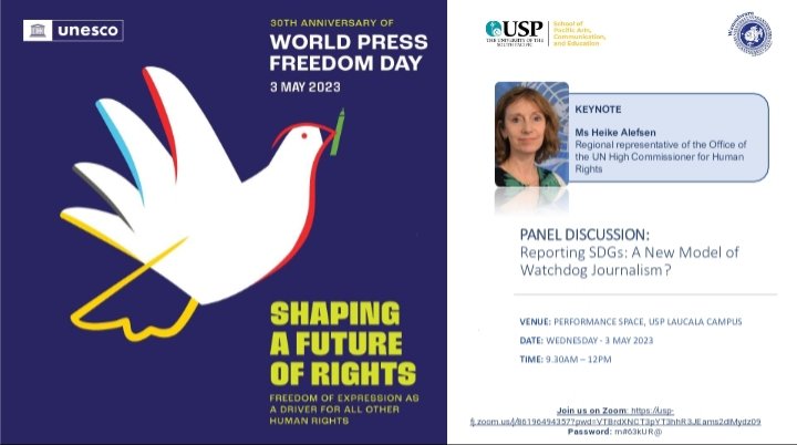 Bula vinaka 🇫🇯 If you're free tomorrow, please join us at USP Laucala Campus for a special World Press Freedom Day seminar/panel discussion. *You can also join on Zoom via link: usp-fj.zoom.us/j/86196494357?… * Zoom passcode: rn#63kUR@ @ShailendraBSing @usp_student @GeraldP87