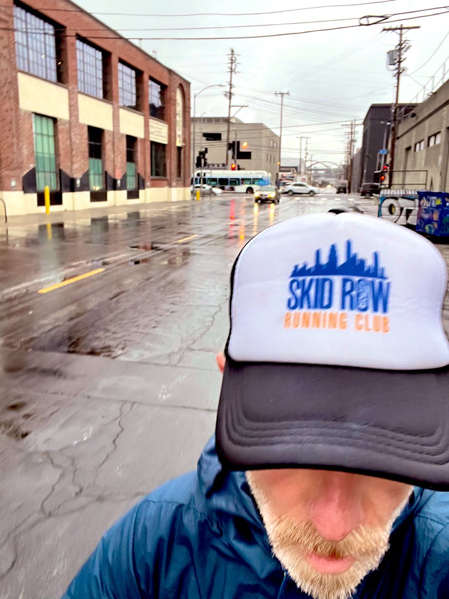 Skidrowrunclub's tweet photo. Where’d this rain come from? Weird. Well, we ran our standard 5 miles anyway. Refreshing! We’re running again on Thursday; you should join us! DM for details. #skidrowrunningclub #running #marathontraining #DTLA https://t.co/7JRvqn4MQM