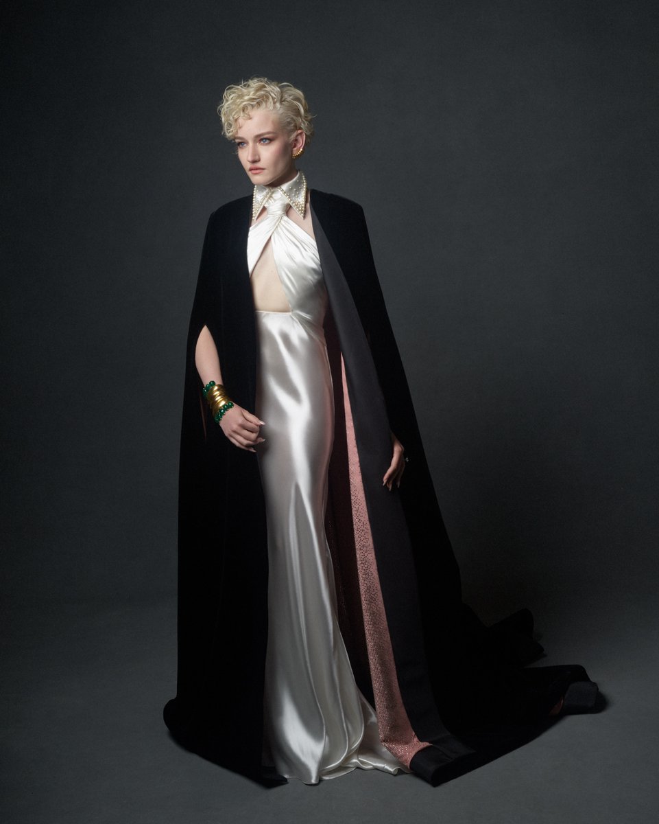 #JuliaGarner captured moments before the #MetGala in a custom Gucci silk gown and velvet cape. Photography by #MarkSeliger. Styled by #ElizabethSaltzman. #MetGala2023