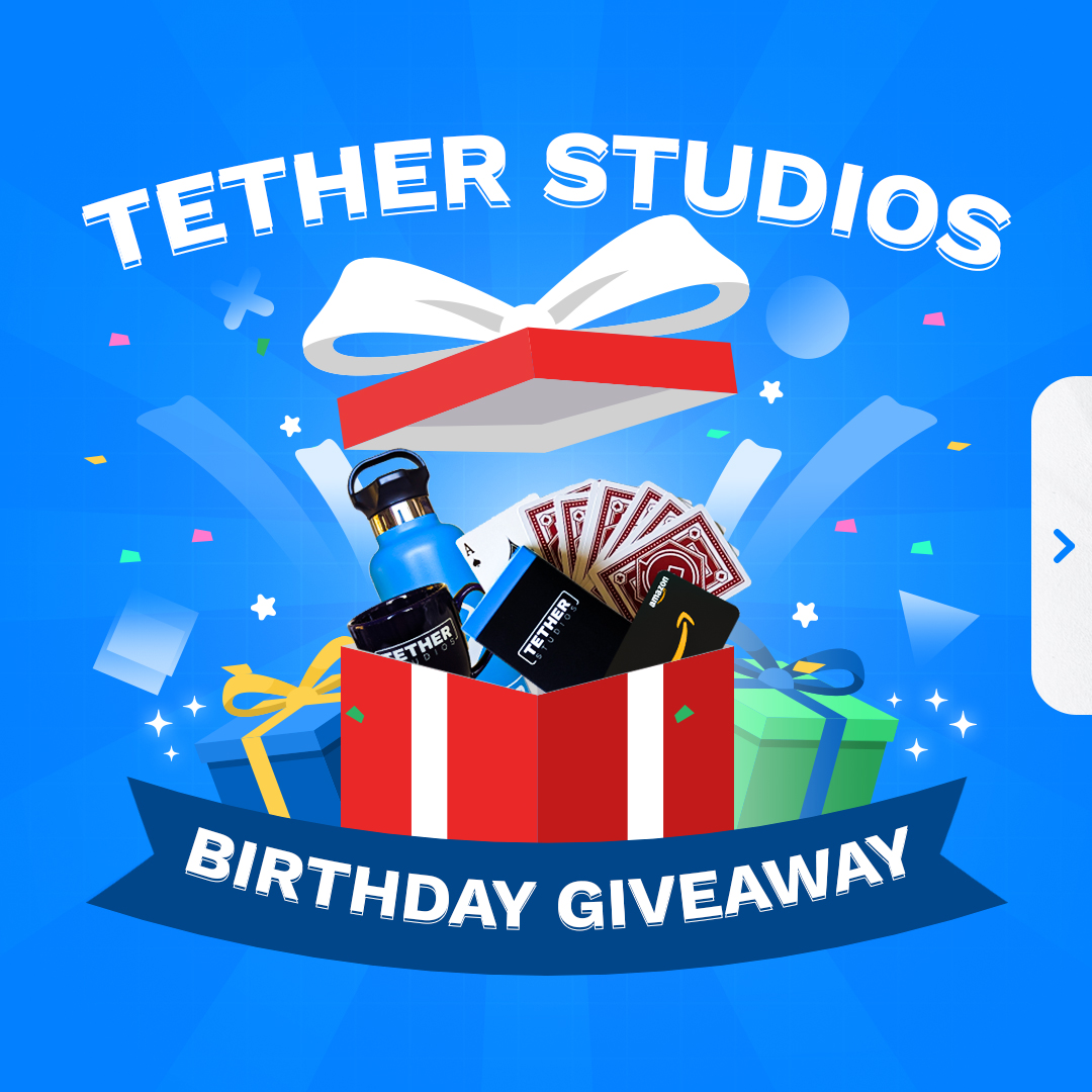 tetherstudios's tweet photo. It’s our birthday, but we’re giving YOU a gift! 5 lucky winners will be randomly drawn to win $100+ worth of prizes. 

TO ENTER: 1) follow this page, 2) like this post, and 3) comment your Skillz username &amp; tag two buddies. #TetherStudios #TetherGiveaway #Giveaway #Gaming https://t.co/pESFqcXeJr