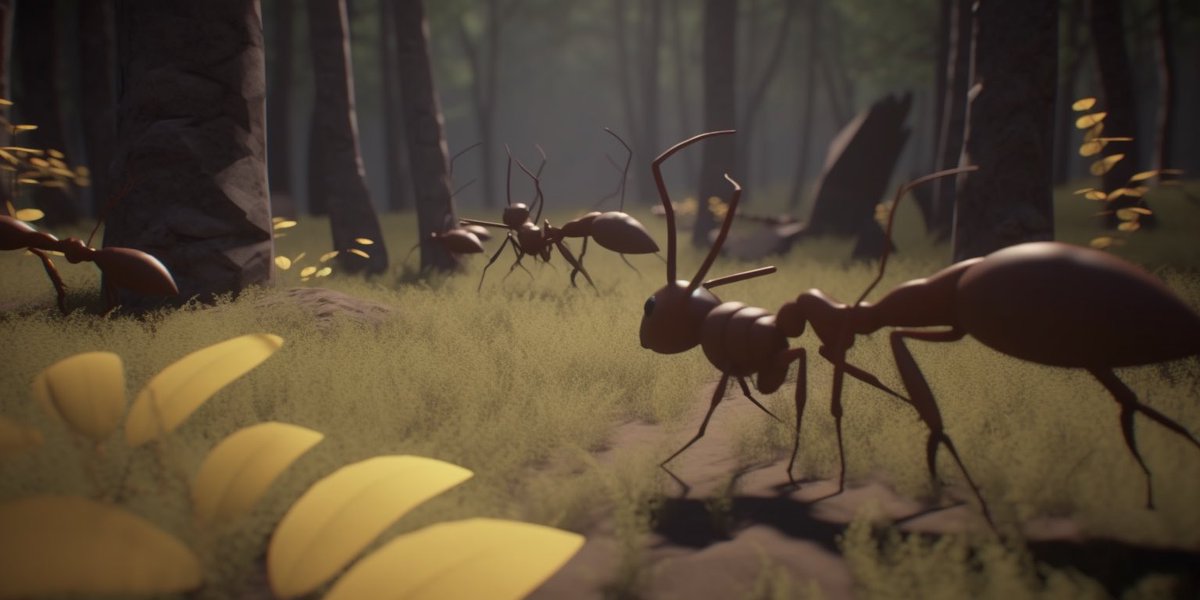 SuperpromptHQ's tweet image. Randomly generated Superprompt: A colony of ants scurries along the forest floor, carrying bits of food..., Action, in the style of James Cameron, Earthy Tones, Fresh, --aspect 2:1 --c 61 #Midjourney #Superprompt