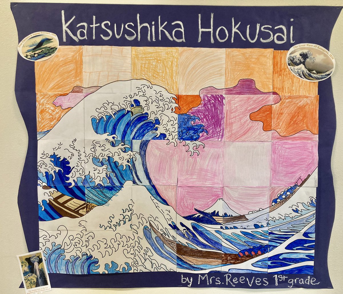 In honor of Asian American &amp; Pacific Islander Heritage Month we have chosen Katsushika Hokusai as our Artist of the Month! 🌊😁❤️ This is a collaborative piece created by Mrs Reeves 1st graders from Red House!! They did a beautiful job! 
#rjlyear9 <a href="/NetZeroLee/">Richard J. Lee Elementary</a>
