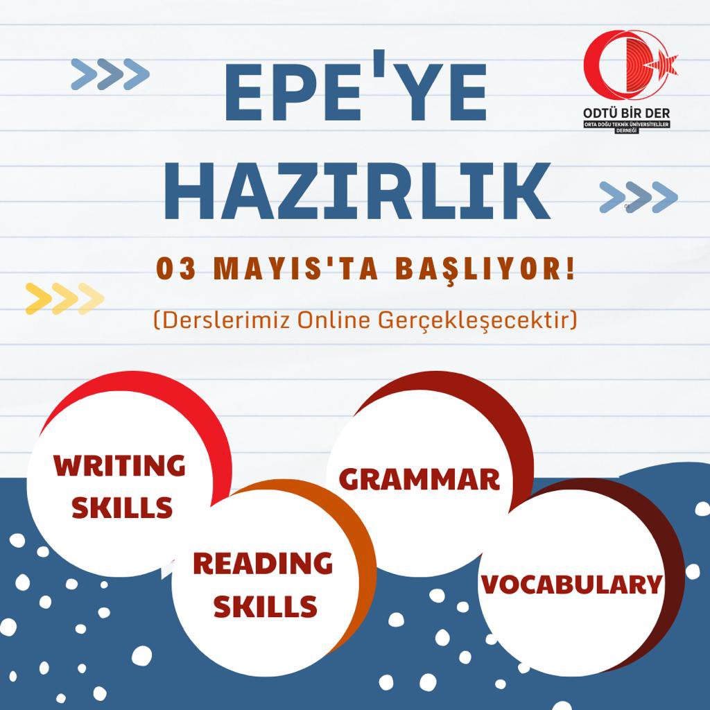 odtubirder's tweet photo. EPE Hazırlık Kursu

ODTÜ öğrencileri için önemli bir aşama olan English Proficiency Exam için hızlandırılmış hazırlık kursumuz başlıyor. İlk ders;

🗓️ 3 MAYIS, Çarşamba

*Kursumuz dernek üyelerimize özeldir

#odtü #metu #odtubirder #epe #proficiencyexam https://t.co/c4kxye0LkR