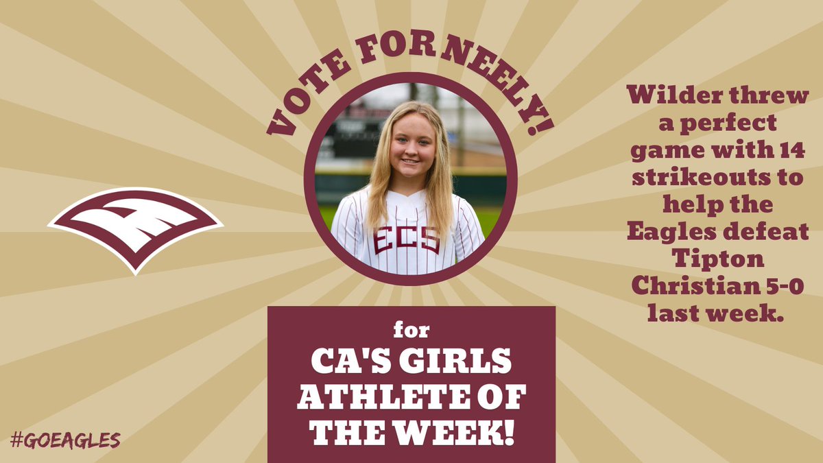 Neely Wilder is up for the CA's Girls Athlete of the Week for her excellent performance last week in Softball! Vote here: commercialappeal.com/story/sports/h… #GoEagles