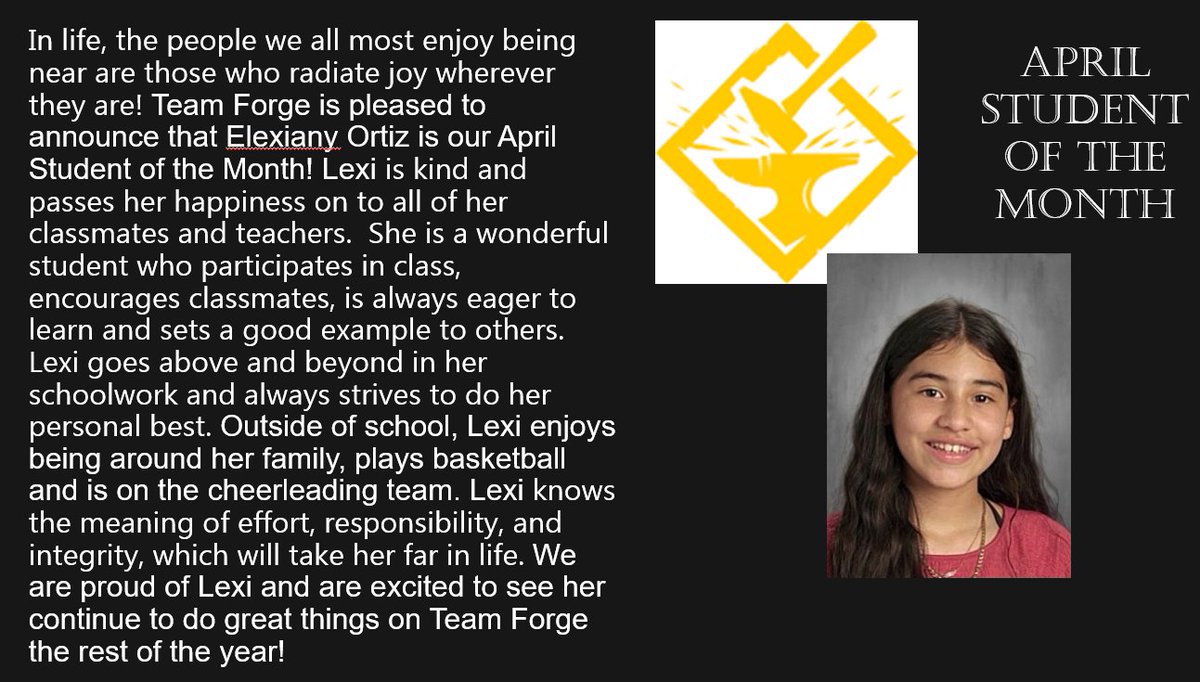 TeamForge (@teamforgeccms) on Twitter photo <a href="/TeamForgeCCMS/">TeamForge</a> is pleased to announce our Student of the Month for April! Congratulations and keep #ForgingAhead Elexiany!
<a href="/MrsMcDaidCCMS/">Terri McDaid</a> <a href="/MrRuggCCMS/">Mr. Rugg</a> <a href="/MrsLealCCMS/">MrsLealCCMS</a> @MrBurtonCLSD <a href="/TeamForgeCCMS/">TeamForge</a> is pleased to announce our Student of the Month for April! Congratulations and keep #ForgingAhead Elexiany!
<a href="/MrsMcDaidCCMS/">Terri McDaid</a> <a href="/MrRuggCCMS/">Mr. Rugg</a> <a href="/MrsLealCCMS/">MrsLealCCMS</a> @MrBurtonCLSD