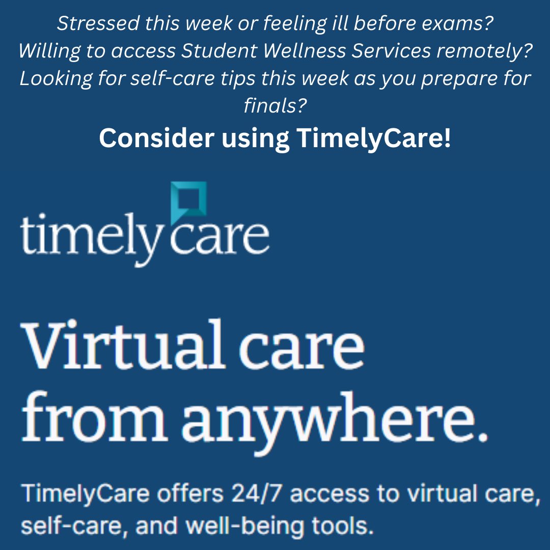 MSJ_ExSciHealth's tweet photo. Are you feeling stressed out or ill before exam week? Check out everything TimelyCare has to offer! https://t.co/3oAPoJGmI3