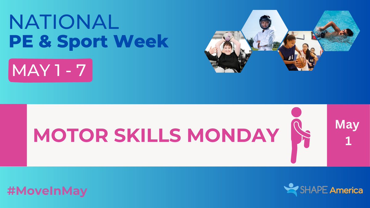Today is Motor Skills Monday #moveinmay😃

Celebrate National PE &amp; Sport Week with these teacher-tested, classroom-ready resources! Many thanks to the SHAPE America 2023 Teachers of the Year who submitted activities for us to share during the week!

👇👇
shapeamerica.org/MemberPortal/e…