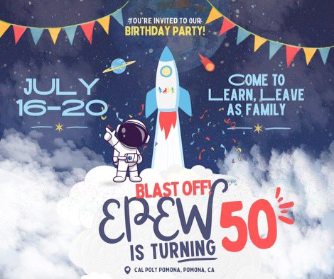 Astronauts👨‍🚀 ! Get your space suits ready, you are cordially invited to our 50TH BIRTHDAY PARTY 🥳!! Takeoff 🚀 to the #physed future will happen soon ‼️ #EPEWfamily style 🌝🌚! Click the 🔗link ➡️ epew-cp.weebly.com/registration.h… to view our various options 👩🏽‍💻🤸🏾‍♀️👋🏾for #EPEW2023 !