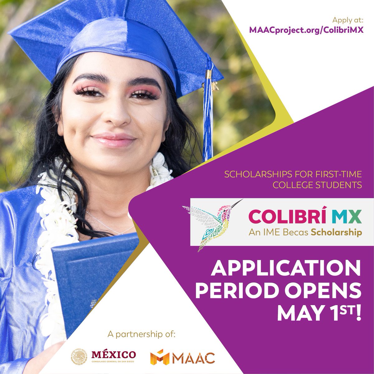 carlos_glezgtez's tweet photo. 📢📢📢 The application period for the 2023 #ColibriMX scholarships opens today!!! (from May 1st to June 30th). These $1,000 grants benefit Latin@ students in SD, who're seniors in HS and bound to college. For + info: https://t.co/doIlGXvEEg . @MAAC_1965 @ConsulMexSdi @colibrimx1 https://t.co/wxMoKCUFBz