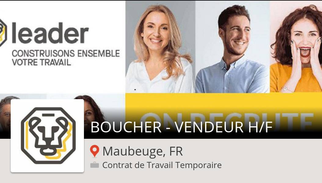 SD701042's tweet photo. Nouvelle offre de #job chez #LeaderIntérim #MaubeugeFR! BOUCHER - #VENDEUR H/F https://t.co/M4tF6rSb4E #LeaderRecrute #GroupeLeader #Emploi #Recrutement #OnRecrute #Travail https://t.co/vBKxd1LMqn