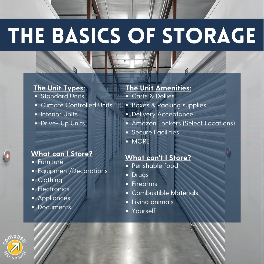 CompassStorage's tweet image. Never used storage before? Here are some basics of using self storage 👉. #CompassStorage #WeMakeItEasier