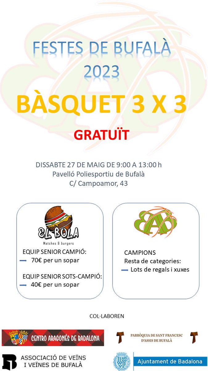 Torna el nostre 3x3 coincidint amb les festes del barri !!! 
A partir de demà ja us podeu inscriure.
Gratuït i obert a tothom.