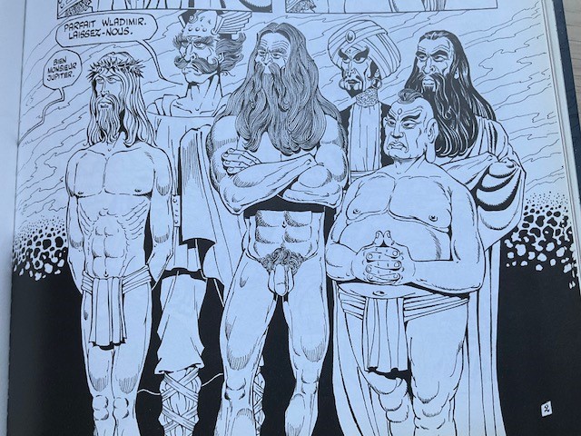 BoucharaCharly's tweet photo. @DaRocq Doum pour info c.1976 #MarcelGotlib a imaginé un "banquet des dieux" qui se saoulaient en regardant de la porn, entre autres Gaston Jéhovah + un perso avec turban du nom de #ClaudeAllah. On trouve la BD compl. en fouillant le web
Aujourd'hui il serait sous protection policière! https://t.co/cEdcwB8FEs