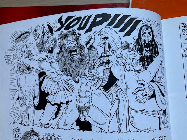 BoucharaCharly's tweet photo. @DaRocq Doum pour info c.1976 #MarcelGotlib a imaginé un "banquet des dieux" qui se saoulaient en regardant de la porn, entre autres Gaston Jéhovah + un perso avec turban du nom de #ClaudeAllah. On trouve la BD compl. en fouillant le web
Aujourd'hui il serait sous protection policière! https://t.co/cEdcwB8FEs