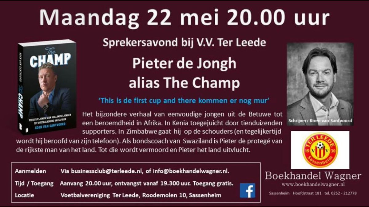 Sprekersavond Pieter de Jongh, alias The Champ   terleede.nl/sprekersavond-…