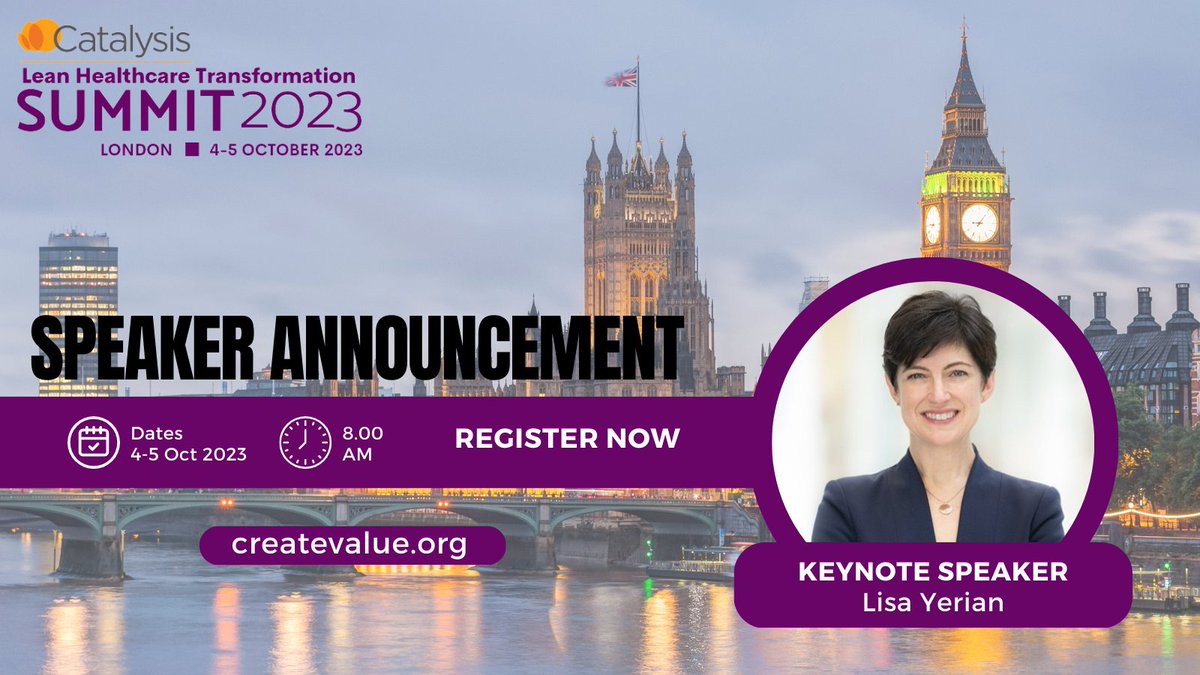 Pleased to reveal another speaker in our lineup of keynotes for the 2023 Lean Healthcare Transformation Summit - Europe. Join us in welcoming <a href="/LisaYerianMD/">Lisa Yerian</a>, Chief Improvement Officer at the <a href="/ClevelandClinic/">Cleveland Clinic</a> to our great lineup of speakers! Learn more: ow.ly/RvCP50O662b