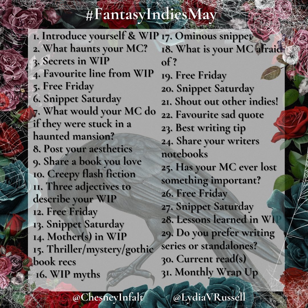 Check out some fellow indie authors: @AlexNjera12 @RachelBowdler_ @AddyBrossWrites @Dewiwrites @doom_inique @fruitbatwoman @guerrero_ramey @synphoenix72 @HarmonicAuthor @BridhC @WesRants @cerilndomace

#FantasyIndiesMay