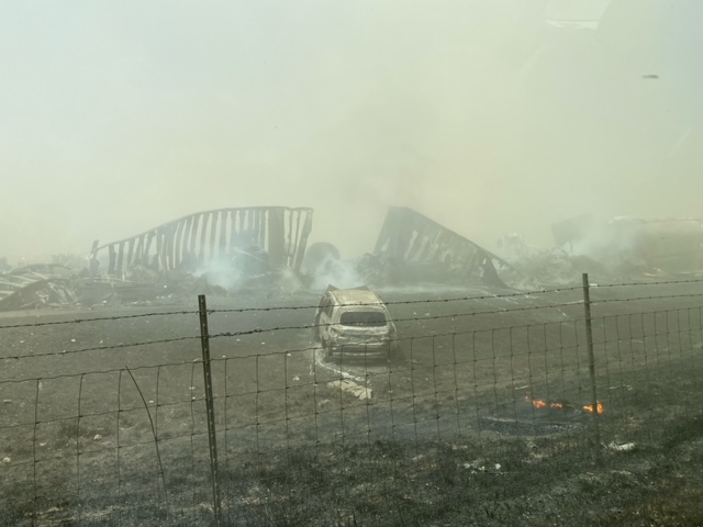 IDOT_Illinois's tweet photo. Interstate 55 in southern Sangamon and northern Montgomery counties remains closed in both directions because of numerous crashes caused by a dust storm, which has greatly reduced visibility. (photo via @wics_abc20) https://t.co/rYbWKndJa6