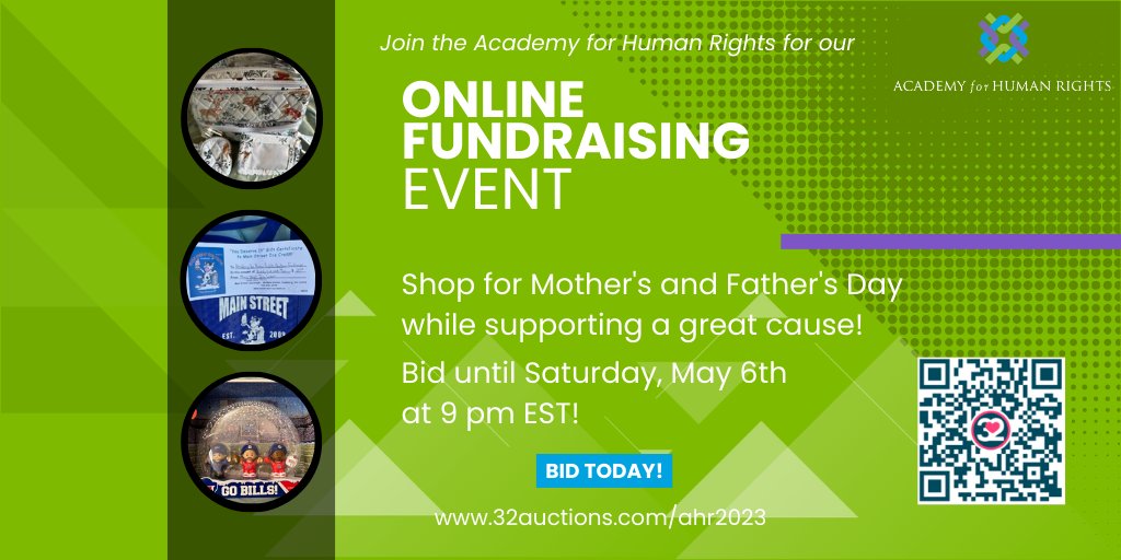 Academy for Human Rights (@ahrbuffalo) on Twitter photo Support #humanrights and #socialjusticeeducation in #WNY without leaving your house! There's something for every1. #FairTrade items, gift cards to local businesses, and so much more. Bids are open until Saturday!
32auctions.com/ahr2023
#32auctions <a href="/32auctions/">32auctions</a> #ahrbuffalo Support #humanrights and #socialjusticeeducation in #WNY without leaving your house! There's something for every1. #FairTrade items, gift cards to local businesses, and so much more. Bids are open until Saturday!
32auctions.com/ahr2023
#32auctions <a href="/32auctions/">32auctions</a> #ahrbuffalo