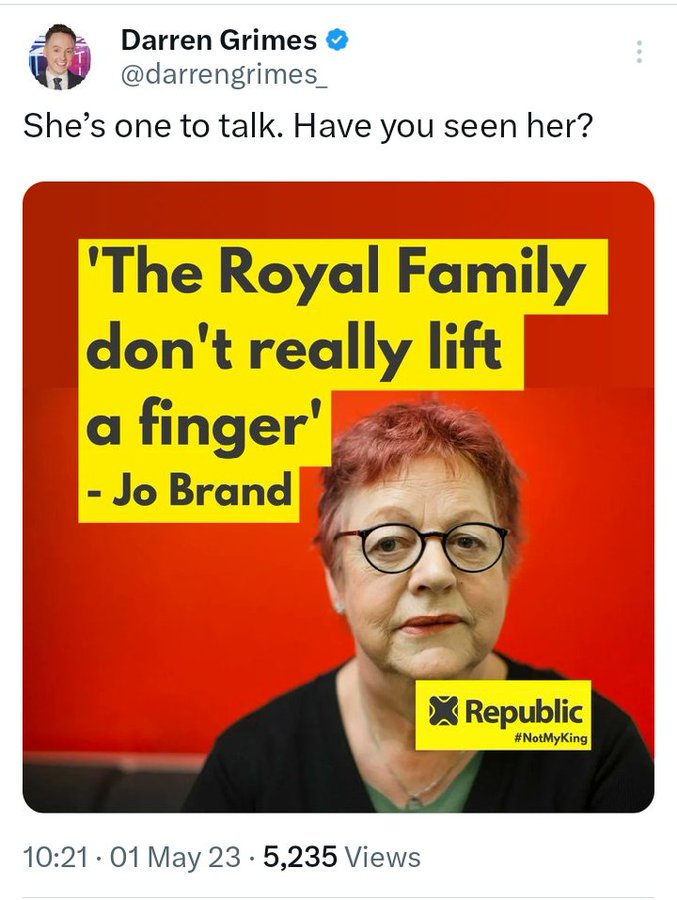 Breaking: Shit school stealth-masturbating racist royal arse-licking Ant or Dec sound-alike, fails to own Jo Brand. Again.