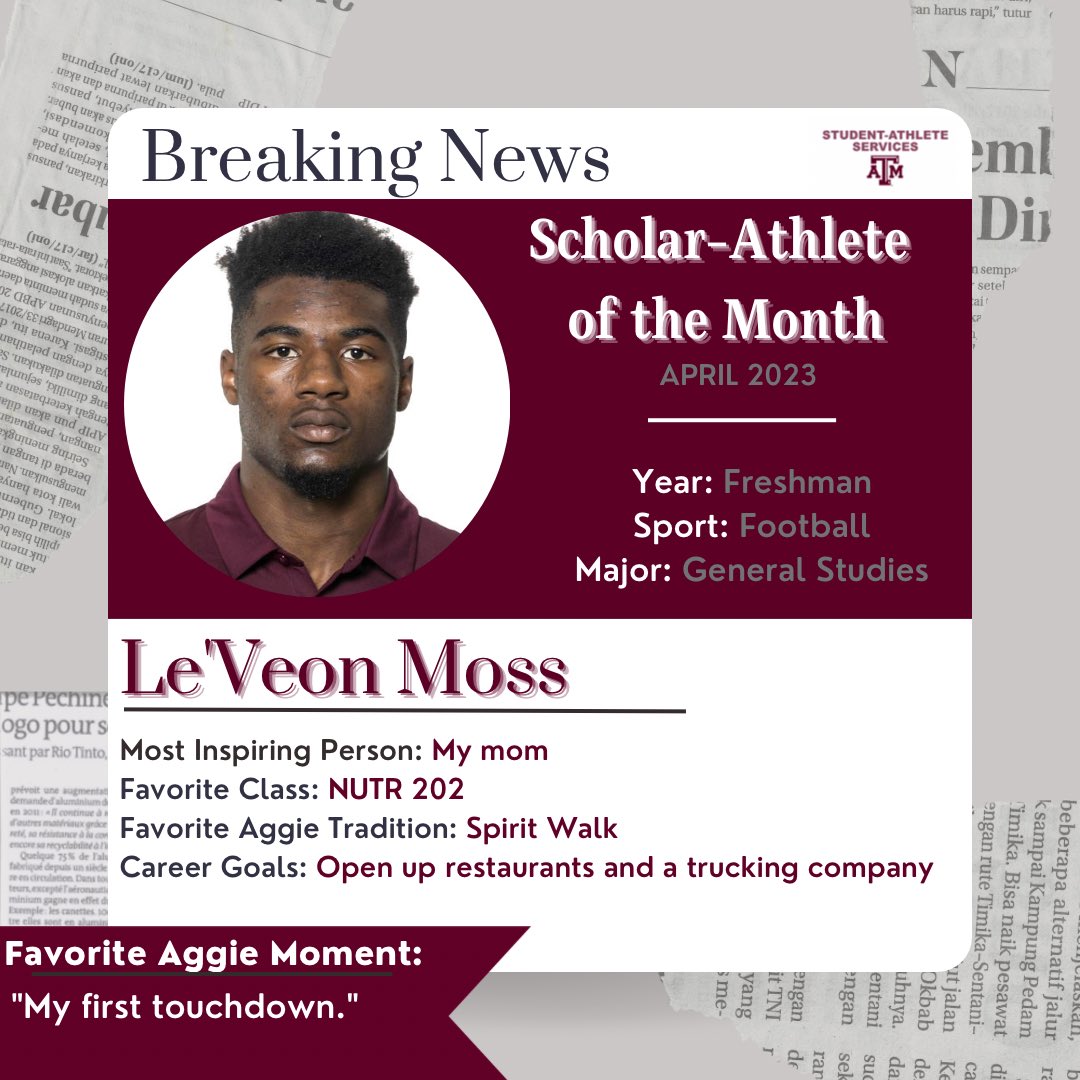 AggieAthletes's tweet image. Hard work on the field and in the classroom! Our April Scholar-Athletes go to @aggiefootball Le’Veon and @aggiesoftball Gracyn! 👍📚