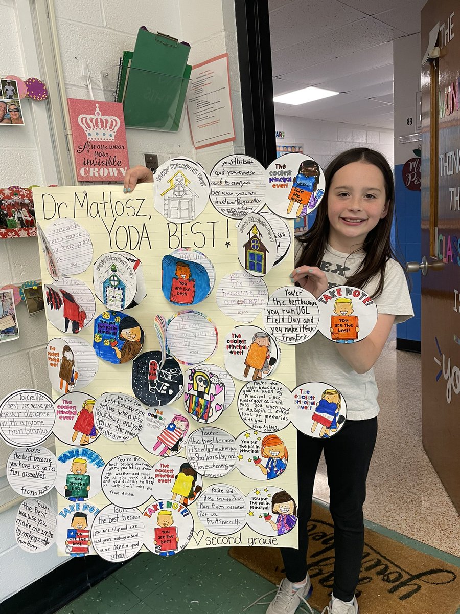 Second graders couldn’t let today pass by without a big shout out to our fearless leader! Happy Principal’s Day, @Principal_UGL … “yoda best!” 🌟<a href="/daniellepost10/">danielle post</a>