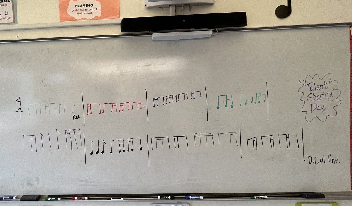 NotesByMrsC's tweet photo. 4th Grade #lpsHAWKS are working hard on their rhythm reading and writing skills (with their new “mush” rhythms!) … and incorporating a D.C. al Fine as well! 🤔 #trickystuff @Hawk_Principal @RoryDOConnor @LexPerformArts @lexingtonsuper https://t.co/ZlfBUhX6R5