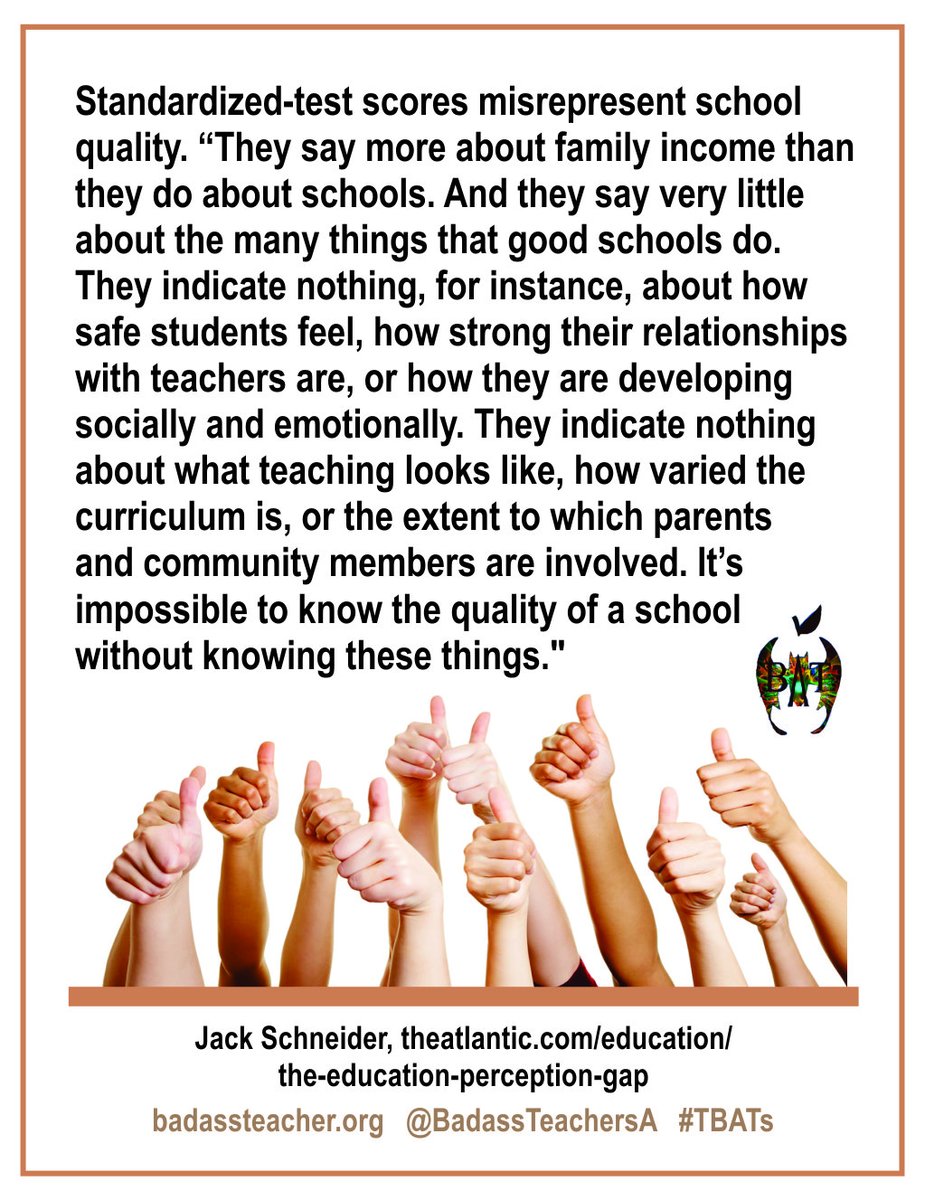 FLBATsA's tweet image. Schools can't be reduced to standardized test scores any more than kids can be. #TBATs #MoreTeachingLessTesting @MississippiBAT @WVBats @GeorgiaBATs2 @AlabamaBATs @KentuckyBATs @MemphisbatBa