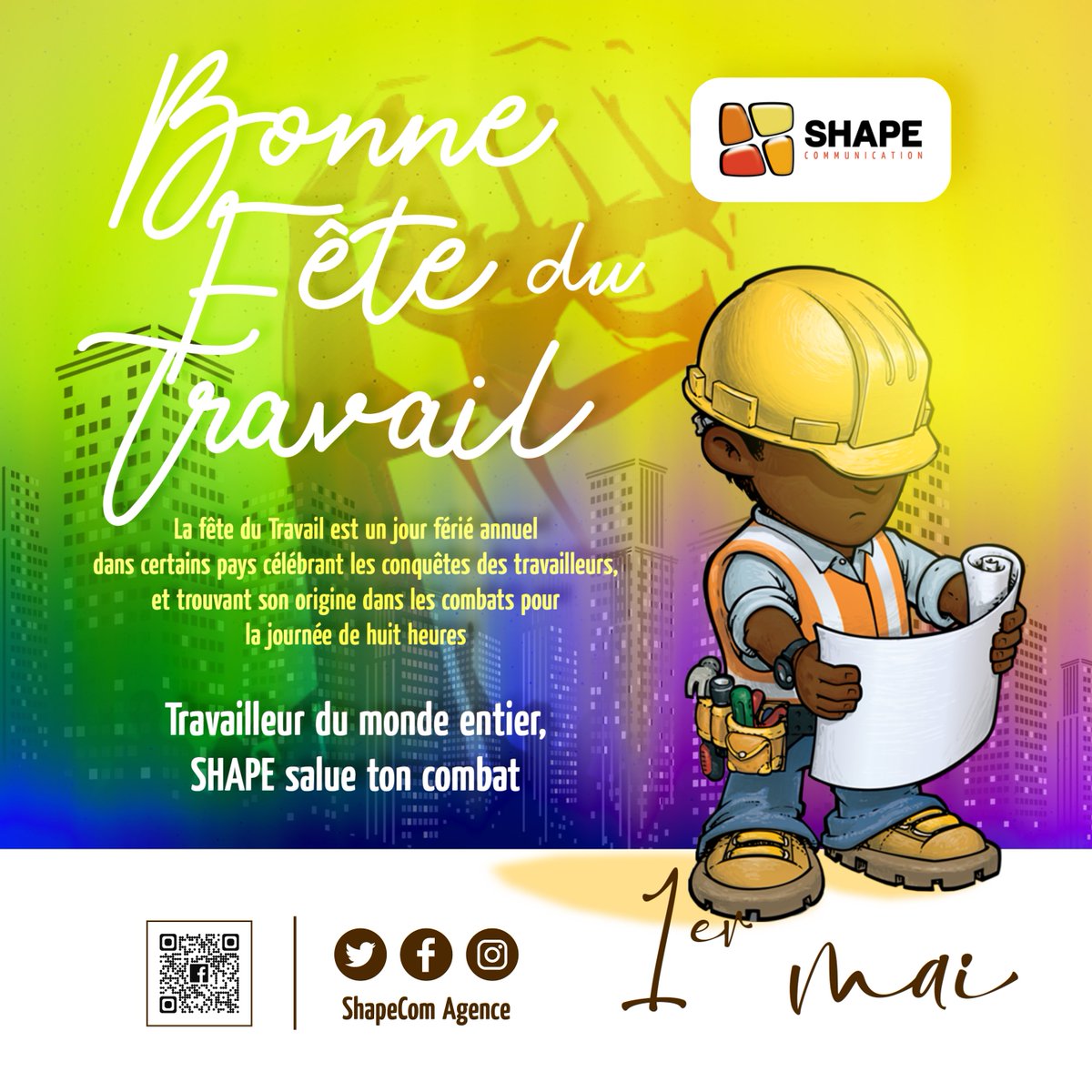 ShapeComAgence's tweet photo. Hello travailleurs du monde entier👨🏽‍🍳👩🏽‍💻🧑🏽‍🔧,
Vous vous battez, vous ne ménagez aucun effort, sous le soleil, sous la pluie, sous la neige, parfois avec peu ou pas de sommeil...
Vivement que vos droits soient respectés⚖️.
Votre combat💪🏼 est noble.
#Shape #FeteDuTravail #1erMai https://t.co/1SMMfMp3zx