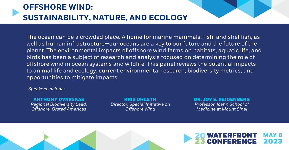 OurWaterfront's tweet photo. Explore impacts of #offshorewind farms at this 2023 #WaterfrontConference panel, featuring experts Anthony Dvarskas from @OrstedUS and @krisohleth from the Special Initiative for Offshore Wind, and @WhaleScientist from @IcahnMountSinai! Register at: https://t.co/3zDnlfUCGr https://t.co/WIFlDGldAV