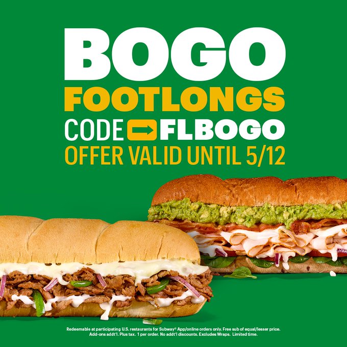 BOGO FREE Footlong Sub at Subway - Hunt4Freebies
