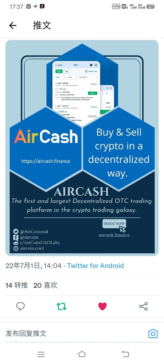 aircoin8881's tweet photo. #AirCash The world's first decentralized OTC deposit and withdrawal platform provides you with the ultimate experience of anonymity, security and instant credit through smart contracts and bid farewell to the troubles of T+1.
@AirCoinreal #Aircoin #AirSwap
#CORE  #TRX https://t.co/r6HoFUQwbl