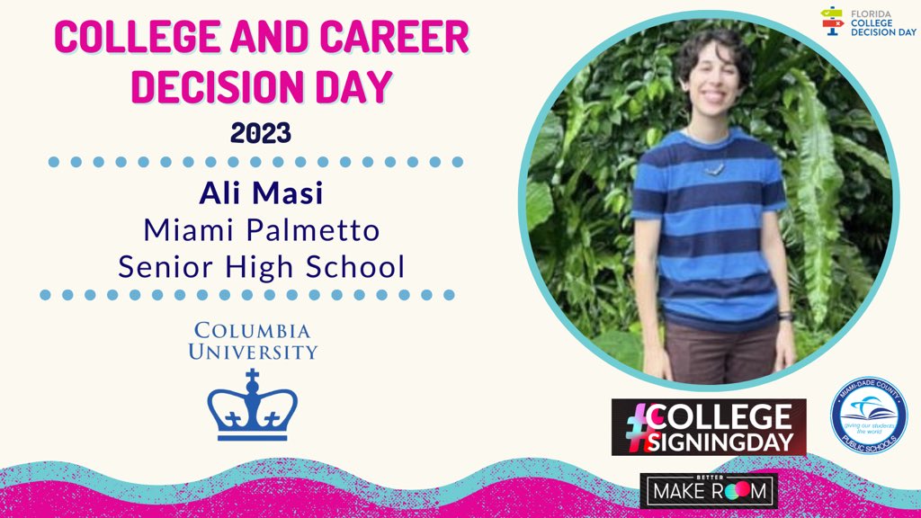 Congratulations Ali Masi from @palmettoSHS . This Class of 2023 grad is #CollegeReady and will be attending @Columbia #CollegeSigningDay @ReachHigher #DecisionDayFL @MDCPS @MDCPSSouth @SuptDotres @LDIAZ_CAO @BetterMakeRoom @FLCollegeAccess