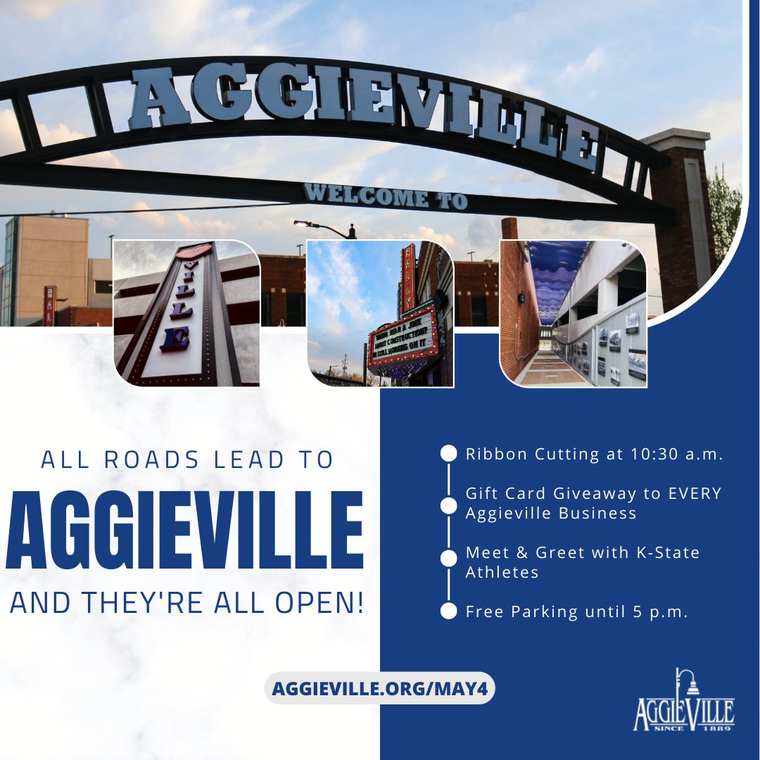Visit Manhattan, KS (@visitmhk) on Twitter photo <a href="/Aggieville/">Aɢɢɪᴇvɪʟʟᴇ®</a> is planning a day of celebrations on May 4. With the completion of the redevelopment of N. Manhattan Ave, every road leading into Aggieville will be open for the first time since 2018! Come down to the 'Ville for a ribbon cutting, free gift cards and more! <a href="/Aggieville/">Aɢɢɪᴇvɪʟʟᴇ®</a> is planning a day of celebrations on May 4. With the completion of the redevelopment of N. Manhattan Ave, every road leading into Aggieville will be open for the first time since 2018! Come down to the 'Ville for a ribbon cutting, free gift cards and more!