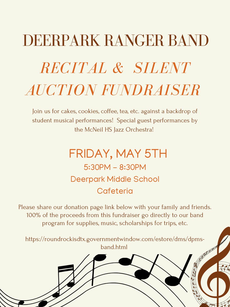 DeerparkMS's tweet photo. Come support the Ranger Band on Friday May 5th! @rrisdfinearts #RangerPrideRecognize https://t.co/WvKLlmfpxj