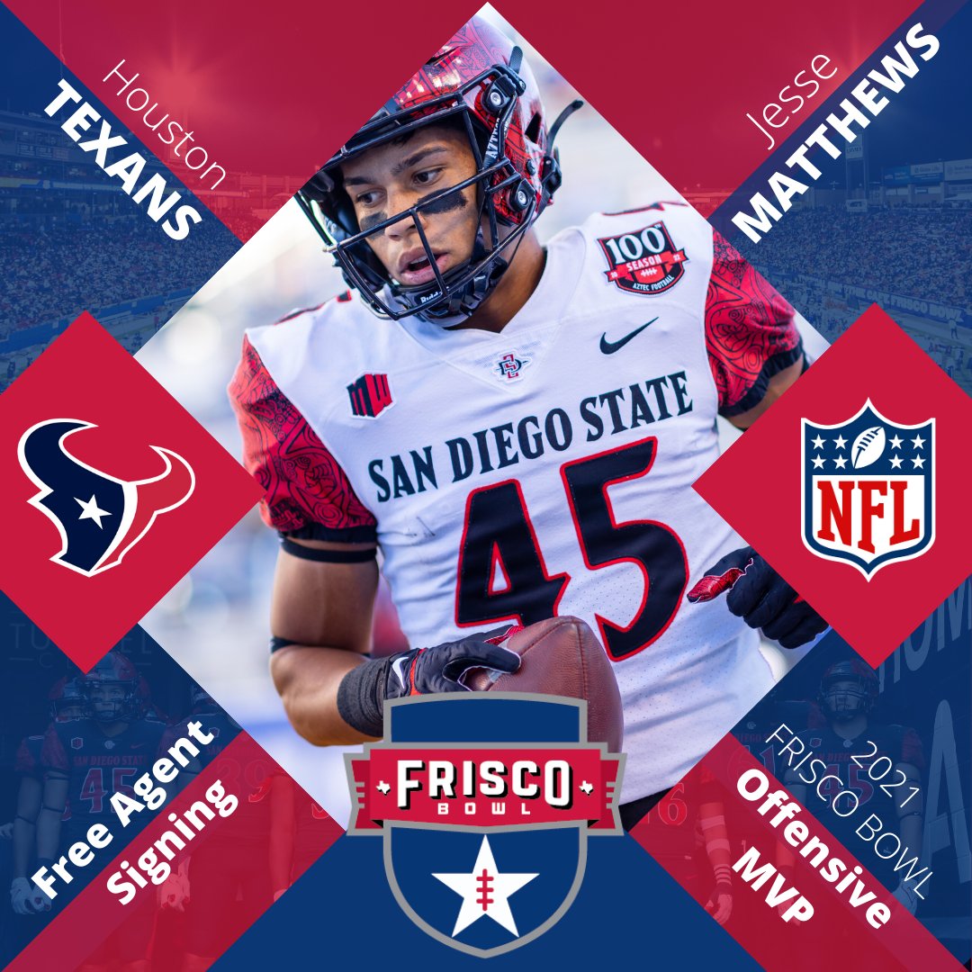 Congratulations to the 2021 Frisco Bowl Offensive MVP <a href="/jessematthews__/">Jesse</a> on signing with the Houston Texans! Good luck in Houston!
<a href="/AztecFB/">San Diego State Football</a> | <a href="/HoustonTexans/">Houston Texans</a>