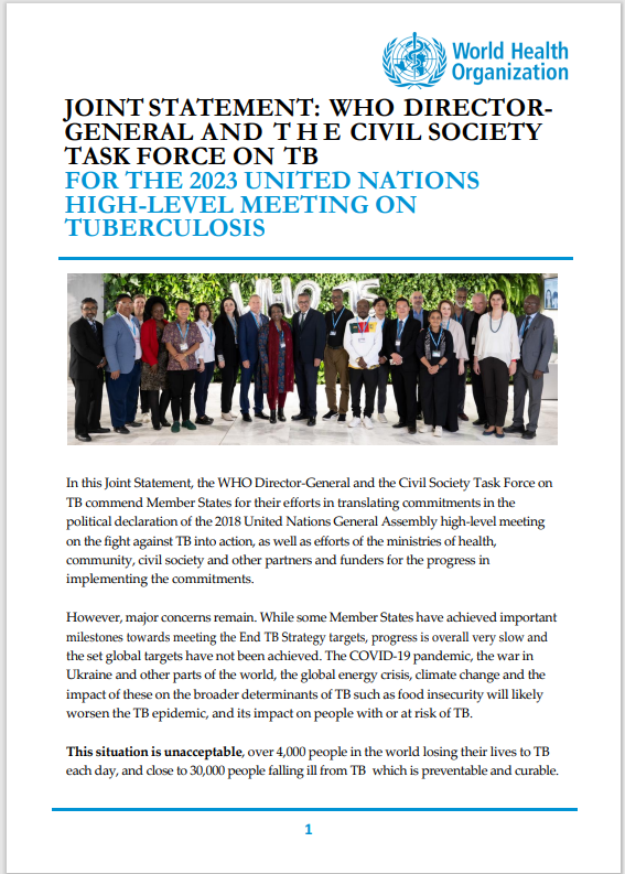 Tereza Kasaeva (@terezakasaeva) on Twitter photo #JustOut! Joint Statement by <a href="/WHO/">World Health Organization (WHO)</a> Director-General <a href="/DrTedros/">Tedros Adhanom Ghebreyesus</a> and Civil Society Task Force on TB highlighting key #EndTB priorities to inform preparations for the #UN Multistakeholder Hearing & 2nd #UN High-Level Meeting on #TB. Read it here 👉bit.ly/3NrRSYs #JustOut! Joint Statement by <a href="/WHO/">World Health Organization (WHO)</a> Director-General <a href="/DrTedros/">Tedros Adhanom Ghebreyesus</a> and Civil Society Task Force on TB highlighting key #EndTB priorities to inform preparations for the #UN Multistakeholder Hearing & 2nd #UN High-Level Meeting on #TB. Read it here 👉bit.ly/3NrRSYs