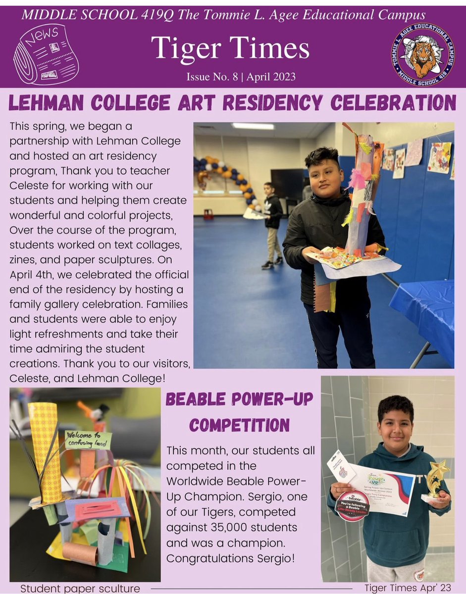 QMs419's tweet photo. Here's our April newsletter! April was a short, but busy month, read all about our events.
¡Aquí está nuestro boletín de abril! Abril fue un mes corto pero ocupado, lea todo sobre nuestros eventos. @NYC_District24 #TigerTimes https://t.co/J7MxRoPnb6