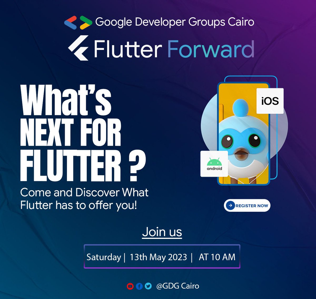 GDGCairo's tweet image. For all those who are interested in #mobile_development, Look no further than #FlutterForwardExtendedCairo &apos;23 💥