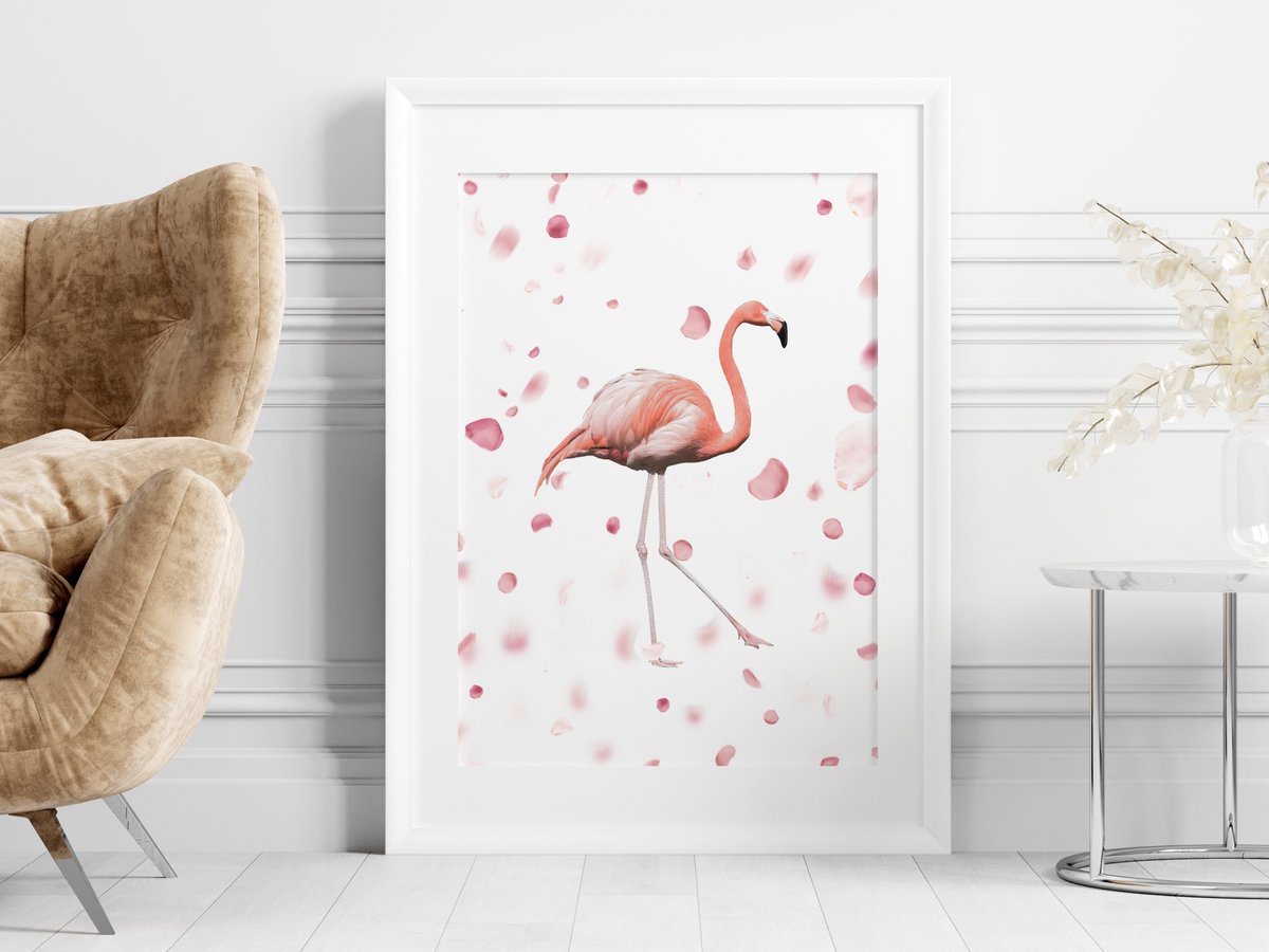 Flamingo with rose petals print!😍 #flamingos #pinkflamingos #flamingoprint #flamingowallart #funnyflamingoart #cuteflamingowallprint #nurserywallart #homedecor #homewallart #roomdecor #housewarminggift #housedecor #etsy #etsygifts #etsyshop #pixelandjoy