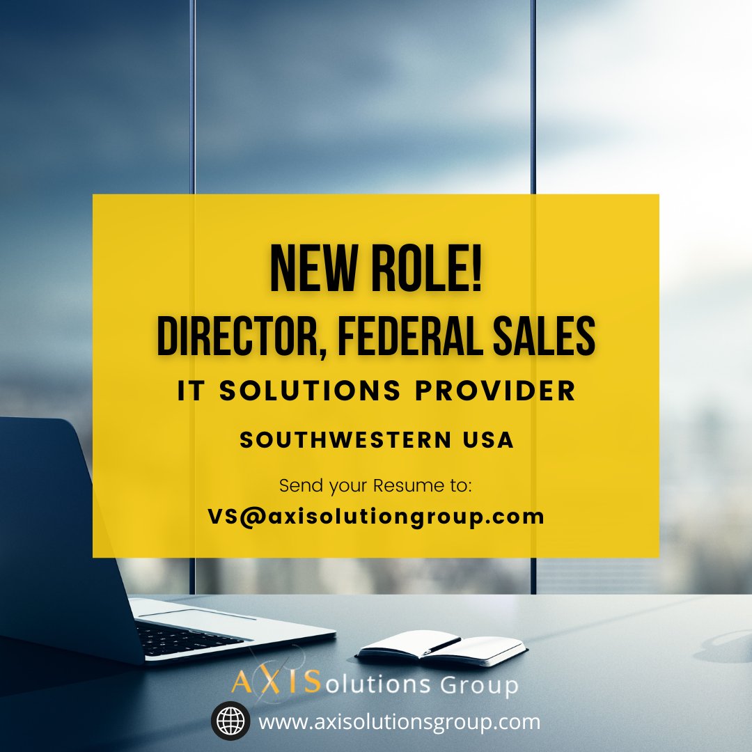 litozway's tweet photo. Great #opportunity for #salesleaders specializing in the #federal space with our client in South Western USA.  Reach out to Vaishali Sareen, vs@axisolutionsgroup.com. Follow us at @AXISolutionsGrp https://t.co/PpgrqLQw4N