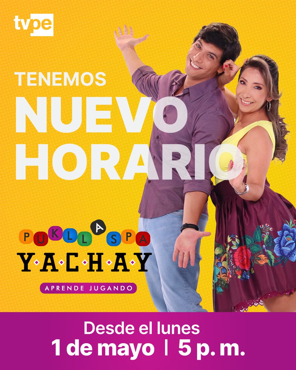 ¡La competencia en quechua estrena nuevo horario! 🎉
Desde hoy verás #PukllaspaYachay a las 5 p. m. para seguir divirtiéndote junto a @IrisCardenasC y Luis Baca mientras aprendes quechua. 🕔
👉 Recuerda que también puedes ver el programa por Facebook Live.
#LaSeñalQueNosUne