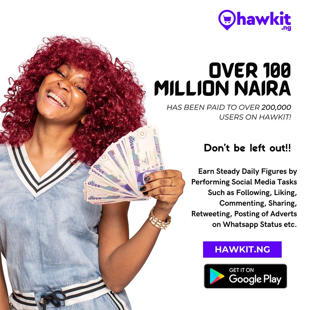 Hello, I would like to share with you an amazing platform called Hawkit. 

With Hawkit, you can earn daily income by turning your social media account into a money making machine! 

Sounds interesting? Visit hawkit.ng