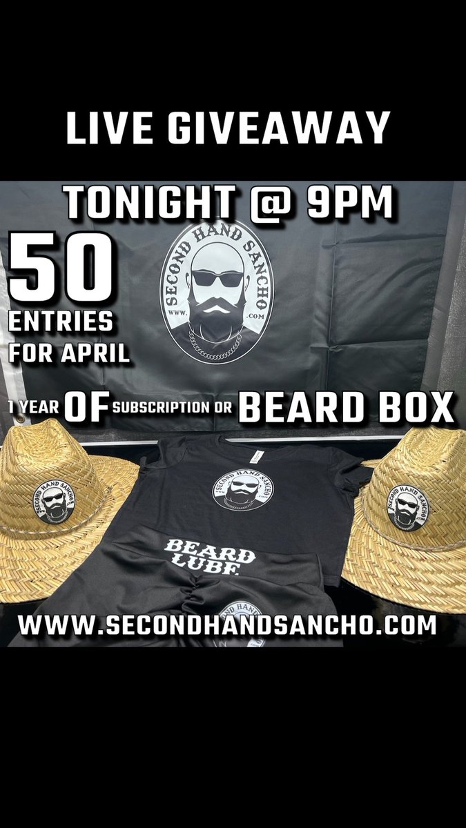 2ndHandSancho's tweet photo. #Live #Giveaway at 9pm #Tonight
#FreeContent #FreeBeard #BBWash #BBLube #FWBalm #BeardGame #BeardBox #beardlover #beardproducts #BeardedLife #Content #Spicy 🌶🌶🌶 https://t.co/taQZIcC31I https://t.co/Bg0kRiNoFt