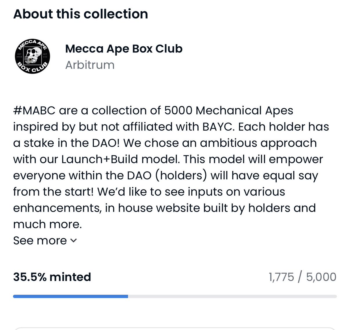 MeccaApeBoxClub's tweet photo. 🤯 almost at 50% in just a few minutes let’s keep the mints coming! And meet up on discord.

Mint on @opensea  -> https://t.co/pRax4d5ClB

Join @discord -> https://t.co/lAQXaCkfKY

#ARBNFT #NFTs #Arbitrum #NFTCommunity #MeccaApeBoxClub #ETH https://t.co/MfrmtXCEJn