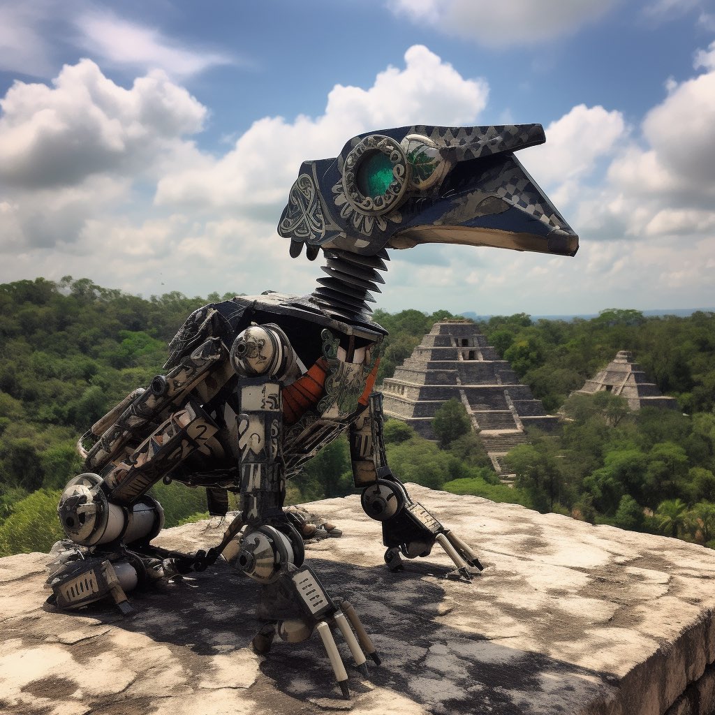 AI_creative_gal's tweet photo. Robotic quetzal, robot skin, Mexico pyramid scenery

#robot #robotics #robots #quetzal #bird #birdphotography #skin #mexico #méxico #pyramid #pyramids #aztec #maya #mayan #fantasy #fantasyart #realism #realistic #midjourney #cyborg https://t.co/zSgH2Qj0CO