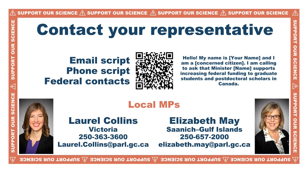 Join me and #SupportOurScience in advocating for increased funding for graduate students and postdocs! The QR code here has an email you can send to the relevant federal ministers, or call your local MPs (info for those in Victoria).