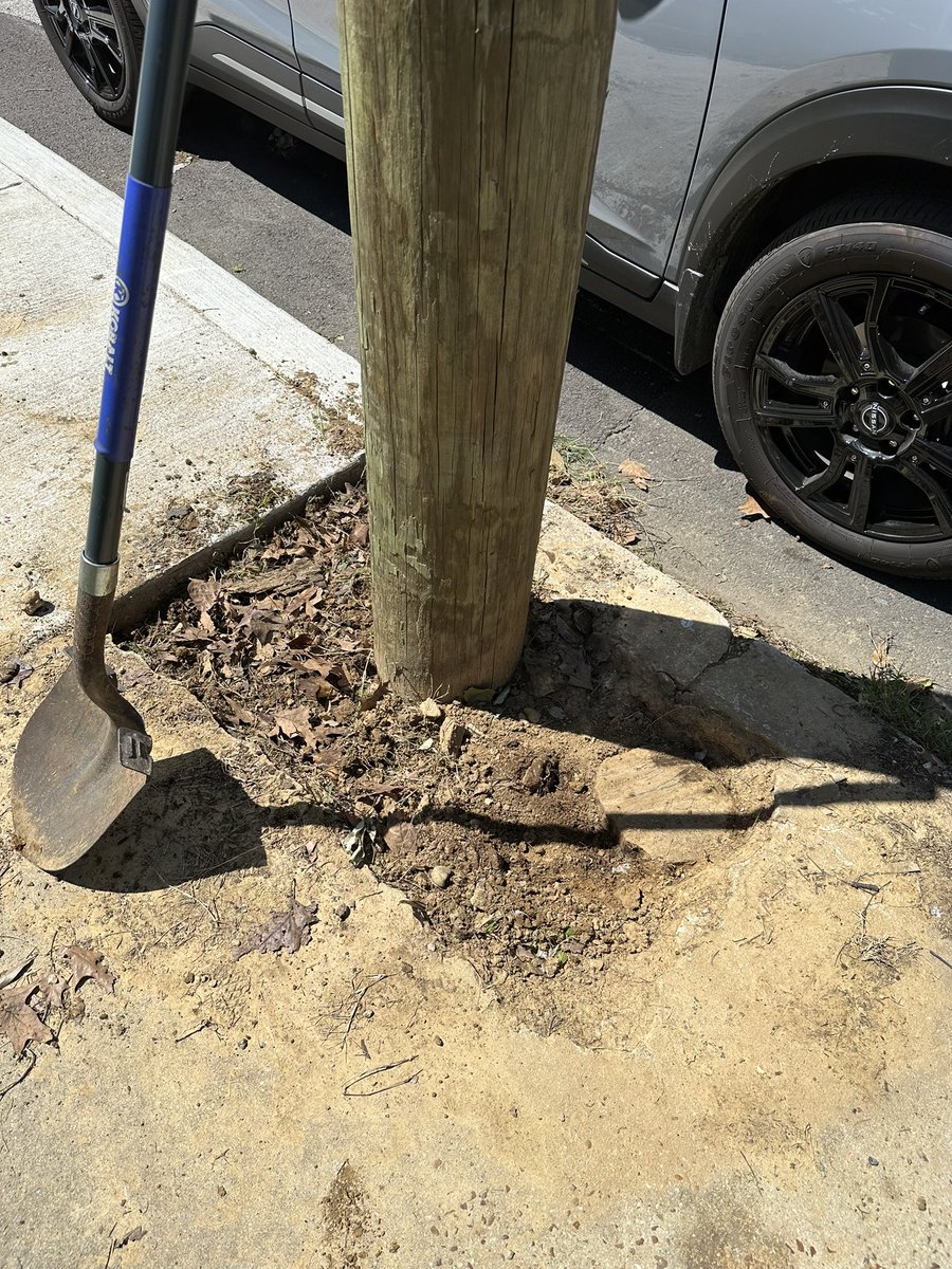 gb_magee's tweet photo. Hey @MLGW, is it standard operating procedure to bust up a sidewalk to replace a telephone pole, and leave the remaining hole to grow grass and weeds for the next 1+ years? I’ve done approximately half the work here, and uncovered the old cut pole. Please advise. https://t.co/0KogN21ntw