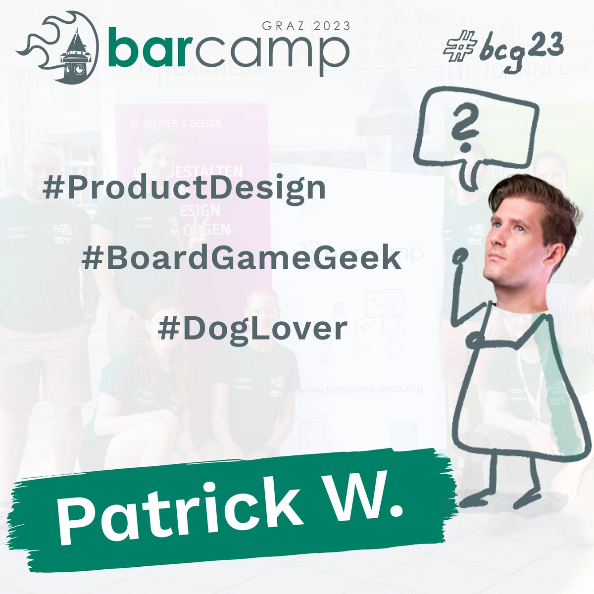 bcgraz's tweet photo. ππ Say hello to ... Patrick W. π€
Our Visual Virtuoso - adding the wow-effect to our graphics!
His three word intro:
#ProductDesign #BoardGameGeek #DogLover π¨π²πΎ
#MeetPatrick
Stay tuned to meet the rest of our amazing team members.
#bcg23 #TeamBCG23 #barcamp #Graz
5/13 https://t.co/mJP5LAuMdn